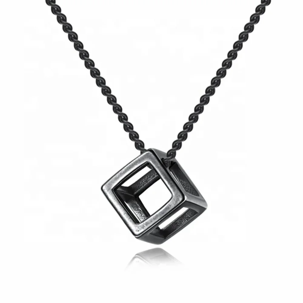 ❤️NEW TUNGSTEN SQUARE HOLLOW BOX CUBE PENDANT NECKLACE, N90201P156